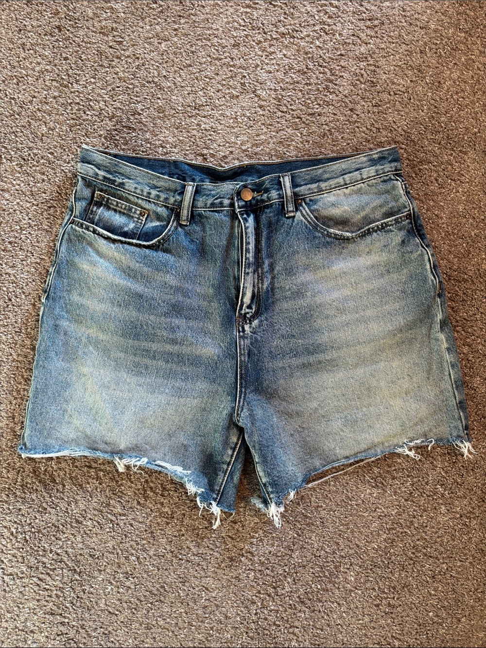 MNML Faded Blue Denim Cutoff Shorts